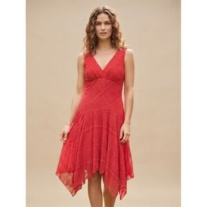 Rabbit Rabbit Rabbit Women Dress Red 10 Lace V-Neck Sleeveless Fit Romantic